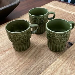 Vintage Ceramic Green Japan Stacking Cups, Set of 3